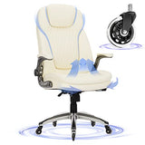 Executive Office Chair-Ergonomic Computer Desk Chair with Upgraded Caster for Swivel, High Back Office Chair with Padded Flip-up Arms,Leather Chair Thicken Seat for Comfort COLAMY