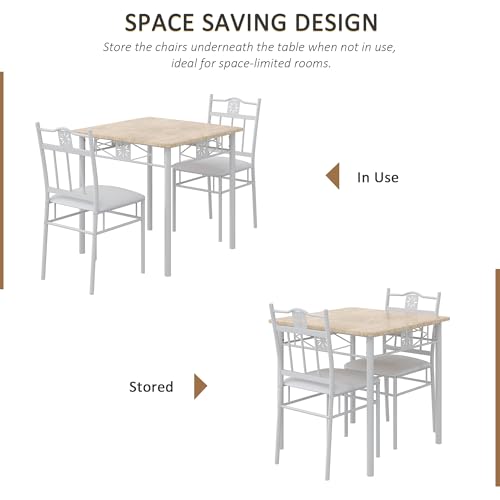 VECELO 3 Piece Dining Table Set for 2 with Chairs, Wood Table-top & PU Padded Seat for Small Space Kitchen VECELO