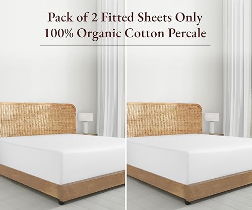 California Design Den 2-Pack 100% Organic Cotton Twin Extra Long Fitted Sheets Percale Only - Soft, Crisp and Lightweight, Snug-Fit and Durable 2X Twin XL Deep Pocket Fitted Sheet - White California Design Den