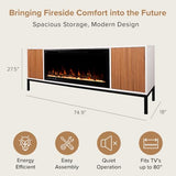 Modern Ember Emory 72-in Smart Electric Fireplace TV Stand | 42” Firebox Heater | Multi-Flame Colors | Remote Control, Alexa/WiFi Enabled | Fits TVs up to 80” | White with Fluted Details Modern Ember