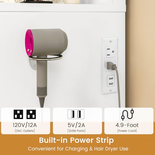 Quimoo Vanity Desk with Large Lighted Mirror and Power Outlet, 46" Makeup Vanity with 9 Drawers and Glass Desktop, Vanity Table with 12 LED Lights, 3 Lighting Color Adjustable (White) Quimoo