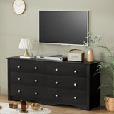 YESHOMY Dresser with 6 Drawer, Wood Wide Chest Storage Organizer and TV Stand for Living Room, Hallway, Dormitory, Black YESHOMY