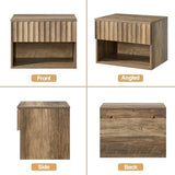 BuildHom Floating Nightstand with Fluted Drawer - Modern Wall Mounted Bedside Table with Open Storage Shelf, Small Night Stand TV Stand for Bedroom(Rustic Brown, Set of 2) BuildHom