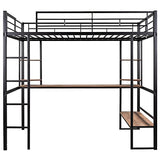 SOFTSEA Heavy-Duty Full Size Metal Loft Bed with Integrated Desk and Storage Shelves SOFTSEA