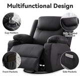 Korser Oversized Recliner Chair, 360° Swivel Recliner for Adults,Swivel Rocker Recliner Chair with Heat and Massage, Manual Recliner with Remote Control and Cup Holders for Living Room, Faux Leather Korser