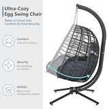 SWITTE Double Egg Swing Chair with Stand, Outdoor Patio 2 Person Hanging Wicker Hammock Chairs with Cushion for Indoor Bedroom, Lawn, Garden-Dark Grey SWITTE