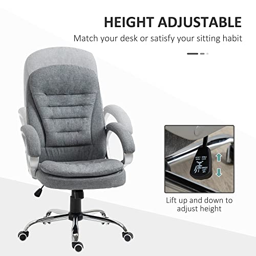 Vinsetto High Back Home Office Chair Executive Computer Chair with Adjustable Height, Upholstered Thick Padding Headrest and Armrest - Grey Vinsetto