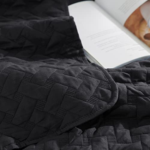 Bedsure Quilts Queen Size - Lightweight Bedspreads Queen Size with Basket Weave Pattern, Soft Quilt Bedding Set, Black Comforter Set Coverlet for All Seasons with 2 Pillow Shams (90" x 96") Bedsure