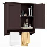 Tangkula Bathroom Cabinet Wall Mounted, Bathroom Medicine Cabinet with Bar&Double Door&Adjustable Shelf, Over The Toilet Storage Cabinet, Hanging Cabinet for Bathroom Laundry Kitchen (Brown) Tangkula