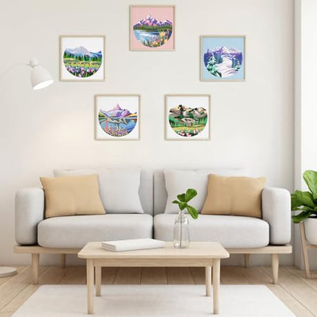 ERKOON Embroidery Kit for Beginners, 5 Sets Flower Cross Stitch Set for Adults Include Embroidery Cloth Hoops Threads for Craft Lover Hand Stitch with Skill Techniques (Landscape) ERKOON