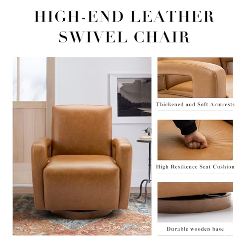 COLAMY Swivel Accent Chair Set of 2, Faux Leather Armchair with Solid Wood Base, Square Back and Soft Cushions for Living Room, Bedroom, Home Office, Small Spaces, Lightbrown COLAMY