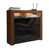 Milano 42" Modern Sideboard with High Gloss Doors and 16-Colour LED Lights in Walnut/Black MEBLE FURNITURE & RUGS
