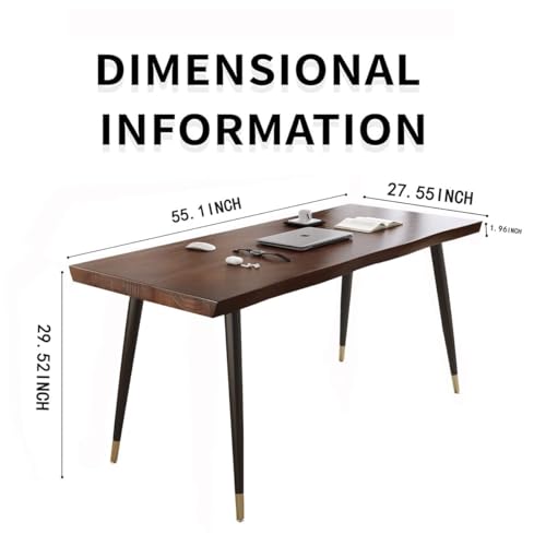 Sihtengxxhongs Modern Simple Style 55" Standing Desk Study Computer Desk - Black Metal Frame, Solid Wood Planks, for Home Office Bedroom Sihtengxxhongs