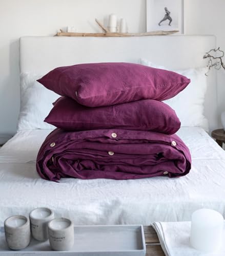 Linen Organic Duvet Cover in Fuchsia. King, Queen, Twin, Full, Double, Single Sizes. with Coconut Buttons Dark Purple Linen Duvet Cover. Magenta Linen Bedding Set. (Twin 68x90'') Generic