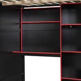 Merax Wood Loft Bed with Desk, Open Wardrobe, Storage Compartments and RGB Lights, Full Size, Red Merax