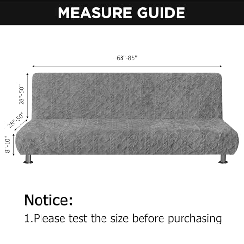 SmoothNovelty Armless Futon Cover Geometric Jacquard Plush Cover Stretch Sofa Bed Slipcover Furniture Protector Without Armrests with Elastic Bottom, Soft Jacquard Fabric Small Checks, Gray SmoothNovelty