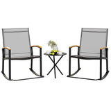 Shintenchi 3 Piece Outdoor Rocking Bistro Set, Textilene Fabric Small Patio Furniture Set, Front Porch Rocker Chairs Conversation Set with Table for Lawn, Garden, Balcony, Poolside (Light Gray) Shintenchi