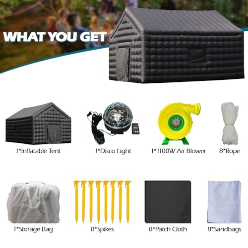 Large Inflatable Night Club Party Tent for Aldult 26FT, Black Oxford Inflatable Building with Blower&Disco Lights, Blow up Large Space Outdoor Events for Birthday, Nightclub, Business(26x20x16ft) BoldBlur