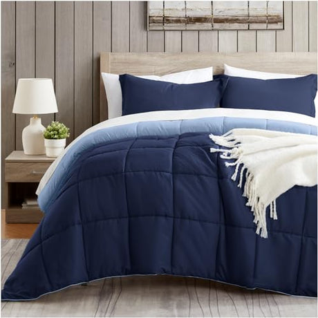 satisomnia Twin Comforter Set, Navy Blue Bedding Comforters Twin XL Size, 2 Pieces Down Alternative Bed Comforter Lightweight, Soft Quilted Bed Set Breathable, Reversible All Season Bedding Sets satisomnia