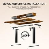 Veken 47.2"×27.6" Standing Desk with Storage Drawers, Adjustable Height Computer Table with Monitor Shelf, Home Office Desk for Study, Gaming, Workstation, Brown Veken