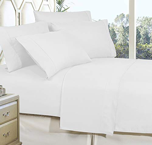 Elegant Comfort Premium Hotel Quality 1-Piece Flat Sheet, Luxury and Softest 1500 Premium Hotel Quality Microfiber Bedding Flat Sheet, Wrinkle-Free, Stain-Resistant, Queen, White Elegant Comfort