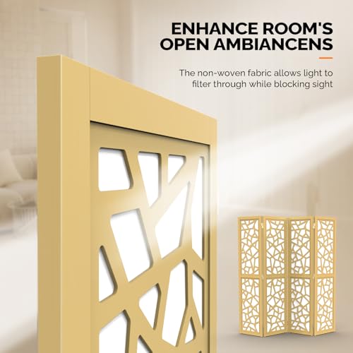 VINGLI 70'' H Room Divider, Non-Woven Fabric Privacy Screen, Indoor Partition Wall Dividers, Freestanding Hinged Space Separator with Modern Unique Pattern (Gold, 4 Panel) VINGLI