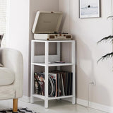 TUTOTAK Record Player Stand with Storage Up to 100 Albums，Record Storage Table,3 Tier End Table with Charging Station,Side Table for Living Room, Bedroom, White TB01BW076 TUTOTAK