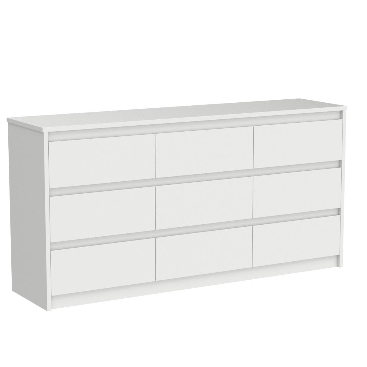 Hitow 9 Drawer Dresser for Bedroom with Deep Drawers, Large Floor Wood Dressers & Chest of Drawers Handle Free, Modern White Long Dressers for Closet Living Room (63" W x 15.7" D x 31.5" H) - WoodArtSupply