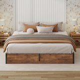 LUXOAK Queen Size Lift Up Storage Platform Bed Frame, Metal Bed Frame with Wooden Slats Support, No Box Spring Needed, Large Storage Space, Noise Free, Easy Assembly, Rustic Brown LUXOAK