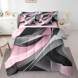 Pink Gray Black Spiral Full 7 Piece Bedding Set For Kids Teen Adults,Black Grey Abstract Stripes Geometric Bed In A Bag Modern Minimalists Swirls Comforter Set With Sheets Contemporary Art Bed Set Erosebridal