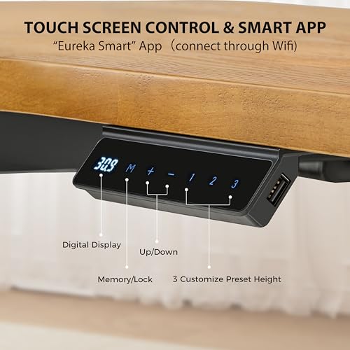 EUREKA ERGONOMIC L Shaped Standing Desk w Solid Wood Tabletop,61" Electric Corner Computer Desk, Adjustable Height Desk w Keyboard Tray,Dual Motor,LED Monitor Stand,Right/Oak EUREKA ERGONOMIC