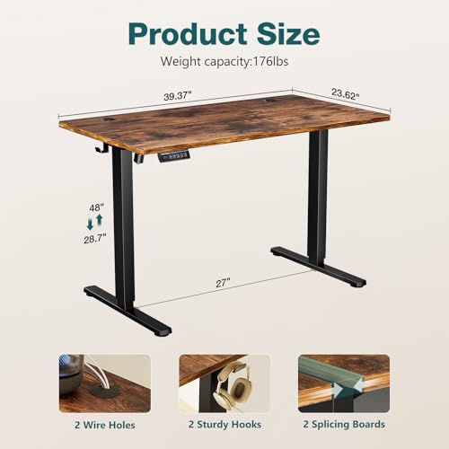 Smug Electric Standing Desk Height Adjustable, 40x24 Inch Sit Stand up Home Office Desk Ergonomic Rising Computer Workstation, Rustic Brown SMUG