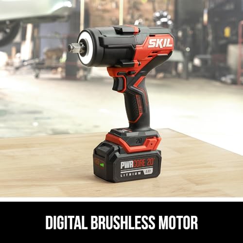 SKIL PWR CORE 20™ Brushless 20V 1/2 In. Mid-Torque Impact Wrench Kit Including 4.0 Ah Battery and Auto PWRJump™ Charger- IW5761B-10 Skil