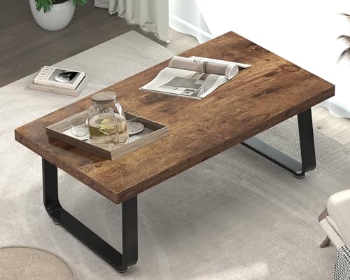 HSH Wooden Coffee Table, Industrial Rectangle Center Table, Modern Minimalist Coffee Table for Living Room, Farmhouse Wood and Metal Cocktail Tea Table for Bedroom Home Office, Rustic Brown,  - WoodArtSupply