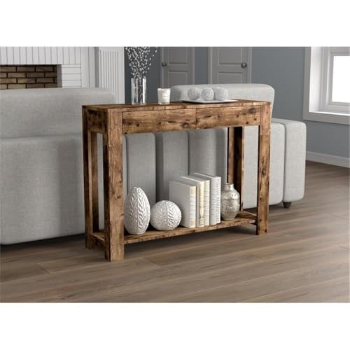 Pemberly Row Console Table, 40" L x 12" W x 30" H, Engineered Wood, Brown Reclaimed Wood Finish, 2-Drawers 1-Shelf, Sturdy Contemporary Modern Entryway Table for Home Decor Pemberly Row