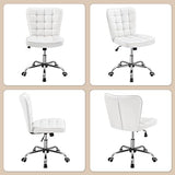Yaheetech Armless Desk Chair Modern Tufted Office Chair Faux Leather Upholstered Computer Chair with Adjustable Seat Height and Rolling Wheels for Home/Office, White Yaheetech