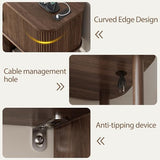 OneBlis 40" Large Record Player Stand with Charging Station, Mid Century Modern Turntable Cabinet with Sliding Doors, Wood Vinyl Record Storage Stand for Living Room Music Corner OneBlis