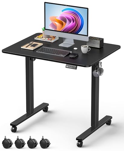 Xyndyx Small Height Adjustable Electric Standing Desk, 31.5" x 23.6" Sit Stand up Desk with Splice Board, Ergonomic Rising Computer Home Office Desk Table with Memory Preset, Black Frame/Black Top Xyndyx