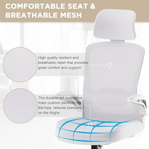 Mimoglad Office Chair, High Back Ergonomic Desk Chair with Adjustable Lumbar Support and Headrest, Swivel Task Chair with flip-up Armrests for Guitar Playing, 5 Years Warranty Mimoglad