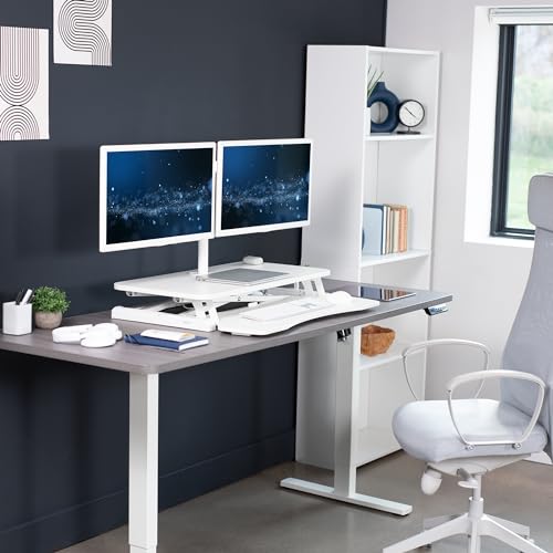VIVO Height Adjustable 32 inch Standing Desk Converter with Dual 13 to 30 inch Monitor Stand, Sit Stand Monitor Mount and Desk Riser, White, DESK-V000K-M2W VIVO