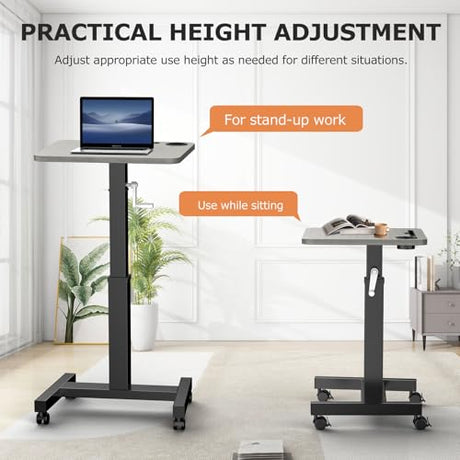 WNJQBY Mobile Standing Desk with Wheels, Elevating Table,Lift desks for Home Office,Rolling Portable Laptop Desk Height Adjustable, Mobile Computer Desk,Small Sit Stand Workstation（Black） WNJQBY