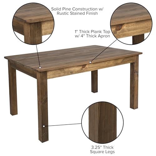 Merrick Lane Rustic Brown Solid Wood Dining Table, Kitchen Table with Square Legs, Farmhouse Dining Table, 38" x 60", Seats 6, Rustic Finish for Indoor or Outdoor Use - WoodArtSupply