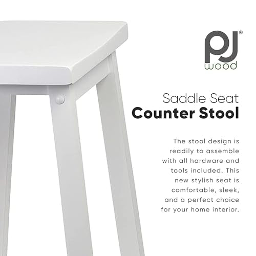 PJ Wood 24-Inch Backless Solid Wood Saddle Seat Counter Stools in White - Set of 2 PJ Wood