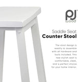 PJ Wood 24-Inch Backless Solid Wood Saddle Seat Counter Stools in White - Set of 2 PJ Wood