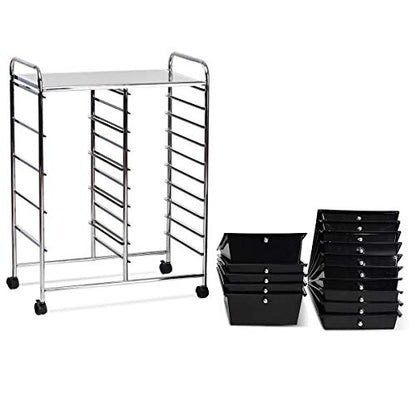 15 Drawer Rolling Storage Cart, Mobile Utility Cart with Lockable Wheels, Drawers, Multipurpose Organizer Cart for Home, Office, School, Black