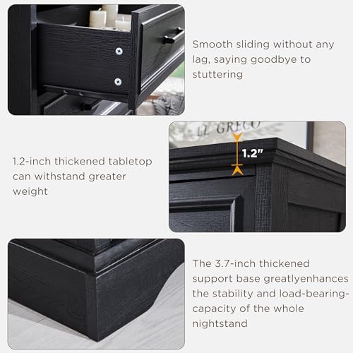 ACCOHOHO Farmhouse 8 Drawers Dresser Chests for Bedroom,52" Wide Wood Rustic Chest of Drawers with Metal Handle,Natural Texture,Drawer Organizer for Bedroom,Living Room,Hallway and Entryway,Black ACCOHOHO