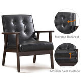 Bonzy Home Mid Century Modern Accent Chairs Set of 2 for Living Room, Upholstered Faux Leather Armchair Comfy Retro Bedroom Side Chair with Solid Wood Frame, Black Bonzy Home