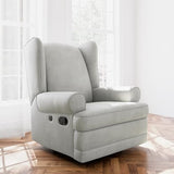 Storkcraft Serenity Upholstered Swivel Glider with USB Charging Port (Steel) – Fully Upholstered Wingback Nursery Glider Recliner with Manual Recline Function, 2 USB Charging Ports, 360 Swivel Base Storkcraft