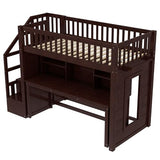 Harper & Bright Designs Twin Size Loft Bed with Stairs, Solid Wood Loft Bed with Movable Desk, Featuring Storage Stairs and Storage Shelf, for Teens Adults (Espresso) Harper & Bright Designs