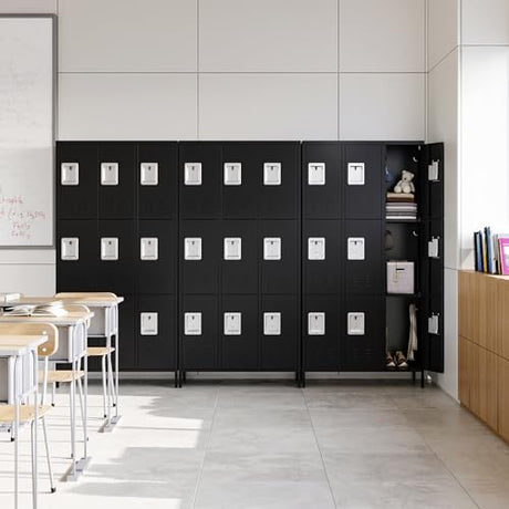Letaya Metal Lockers for Employees-9 Door Storage Locker with Shelves and Lockable Steel Cabinet for School,Gym,Office,Staff(Black, 9 Door) Letaya